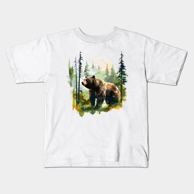 Brown Bear Forest Kids T-Shirt by zooleisurelife